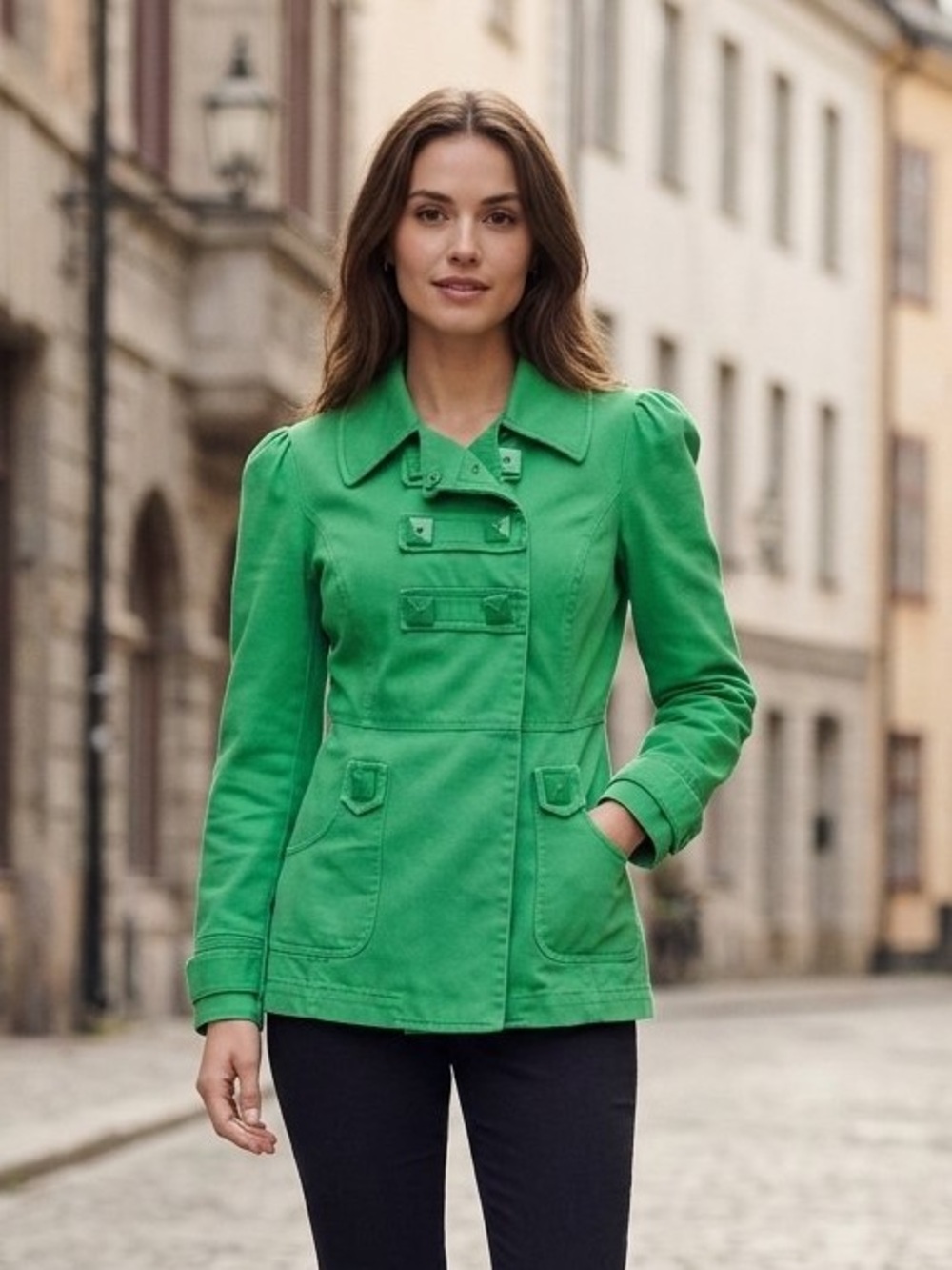 Sandro Sportswear Women's Double Breasted Long Sleeve Collared Blazer (S)